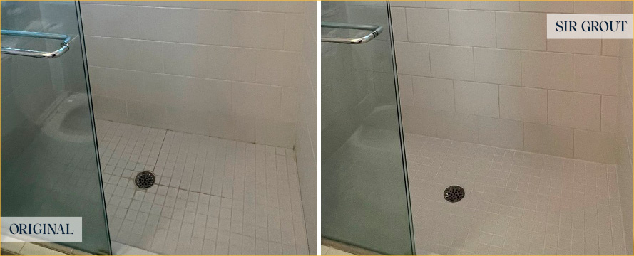 Shower Before and After a Remarkable Grout Sealing in Williamsburg, NY