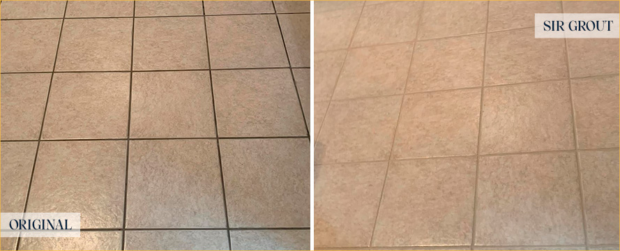 Kitchen Floor Before and After a Grout Cleaning in Carroll Gardens, NY