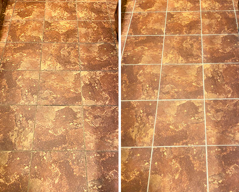 Kitchen Floor Before and After a Grout Cleaning in Prospect Heights