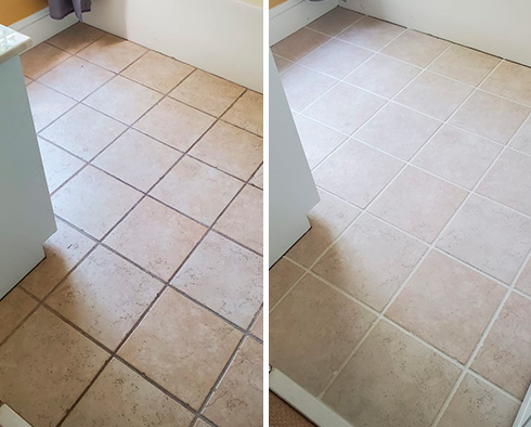 Floor Before and After a Grout Cleaning in Bay Ridge, NY