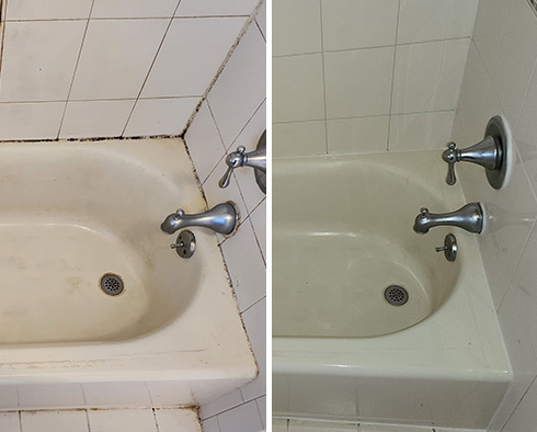 Tile Shower and Bathtub Before and After a Grout Sealing in Greenpoint