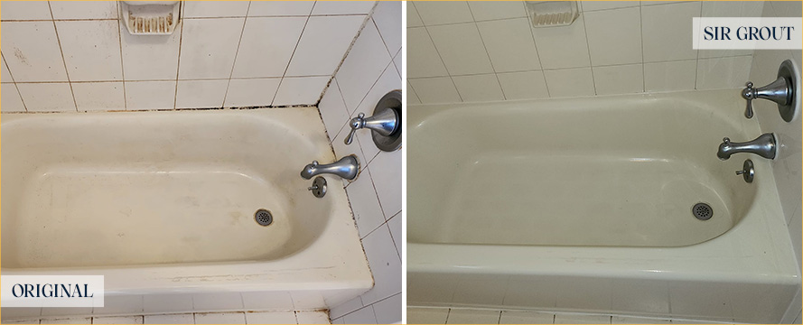 Tile Shower and Bathtub Before and After a Grout Sealing in Greenpoint