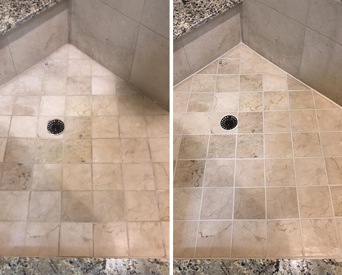 Shower Before and After a Grout Cleaning in Brooklyn, NY