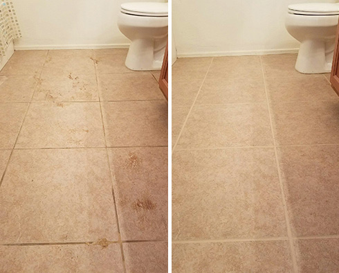 Bathroom Floor Before and After a Service from Our Tile and Grout Cleaners in Prospect Heights