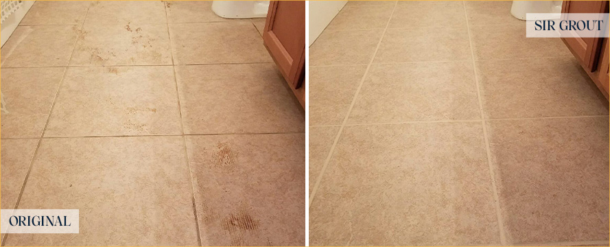 Bathroom Floor Before and After a Service from Our Tile and Grout Cleaners in Prospect Heights