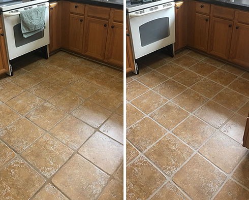 Kitchen Floor Before and After a Grout Sealing in Williamsburg