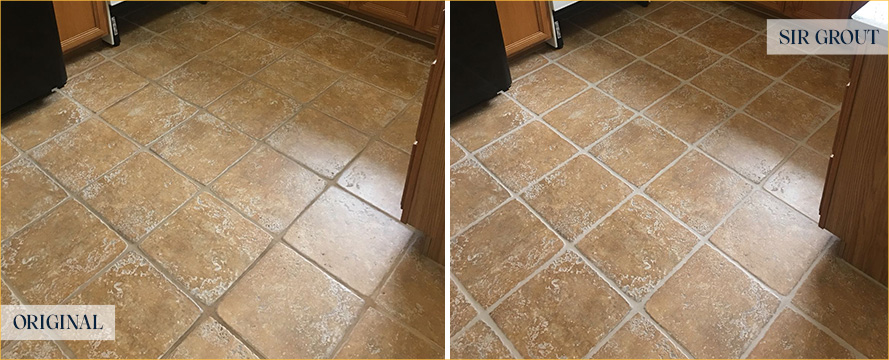 Kitchen Floor Before and After a Grout Sealing in Williamsburg