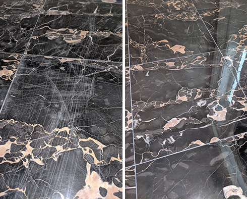 Marble Floor Before and After a Stone Sealing in Brooklyn