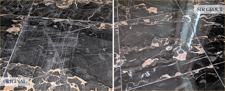 Marble Floor Before and After a Stone Sealing in Brooklyn